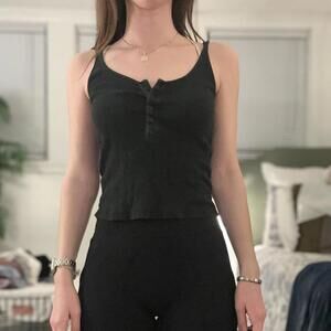 Brandy Melville Black RIbbed Henley Tank